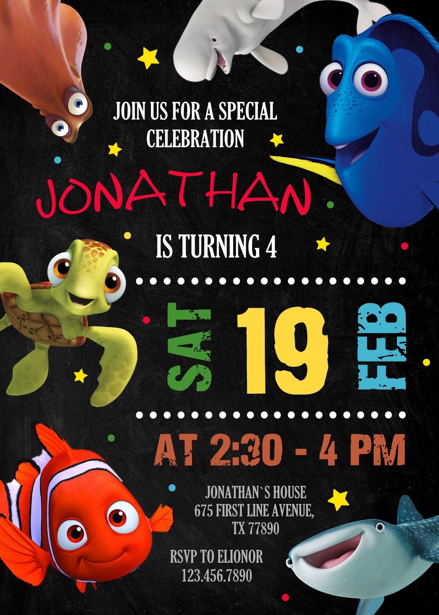 Finding Dory Nemo customizable invitation template | Share or Print | FW357