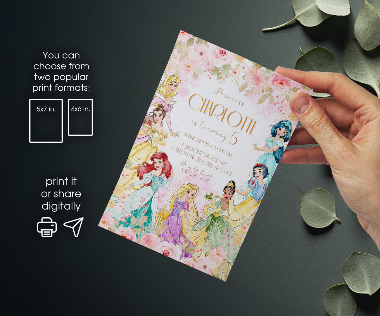 Disney Princess customizable invitation template | Share or Print | girl | BL074