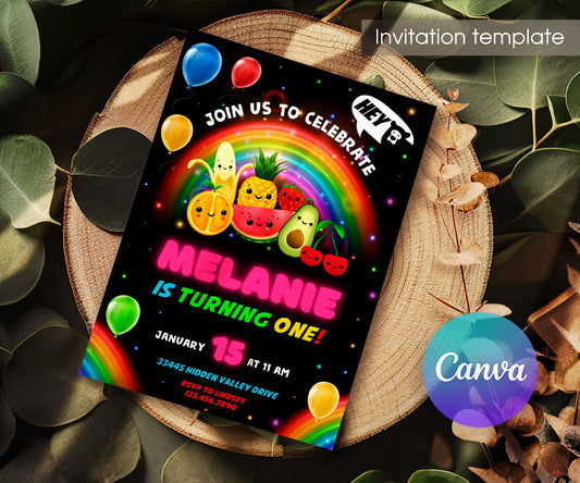 Hey Bear Sensory Dancing Fruits customizable invitation template | Share or Print | GX134