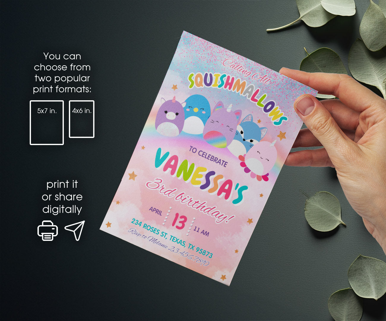 Squishmallows customizable invitation template | Share or Print | TM791