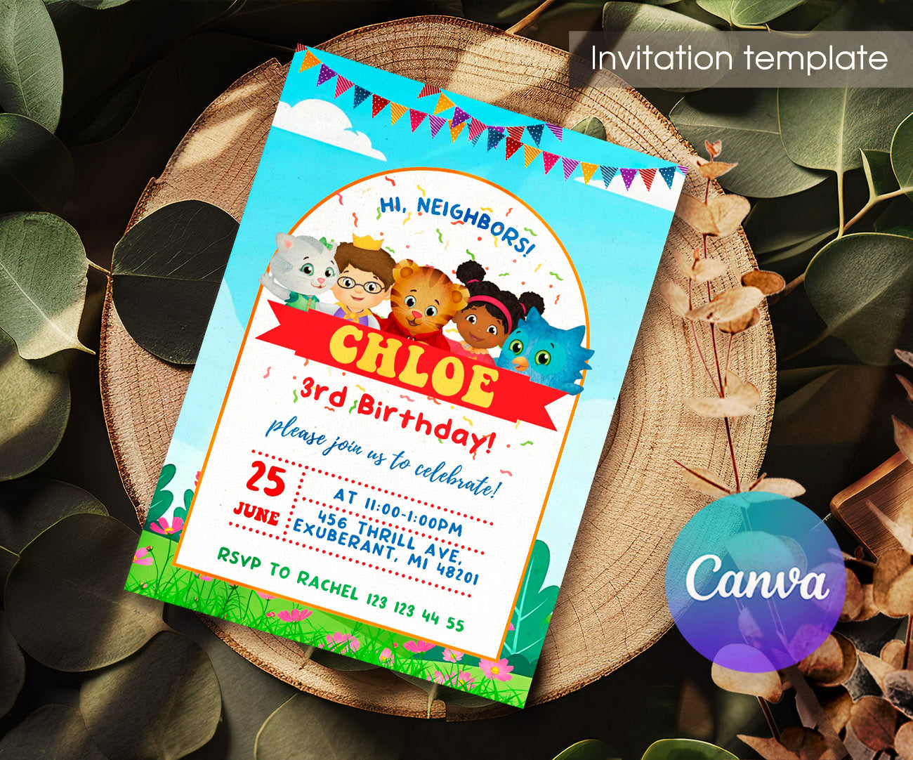 Daniel Tiger's Neighborhood customizable invitation template | Share or Print | VU086