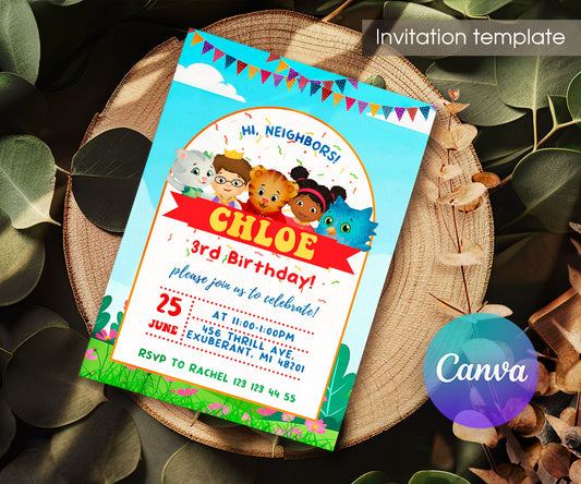 Daniel Tiger's Neighborhood customizable invitation template | Share or Print | VU086