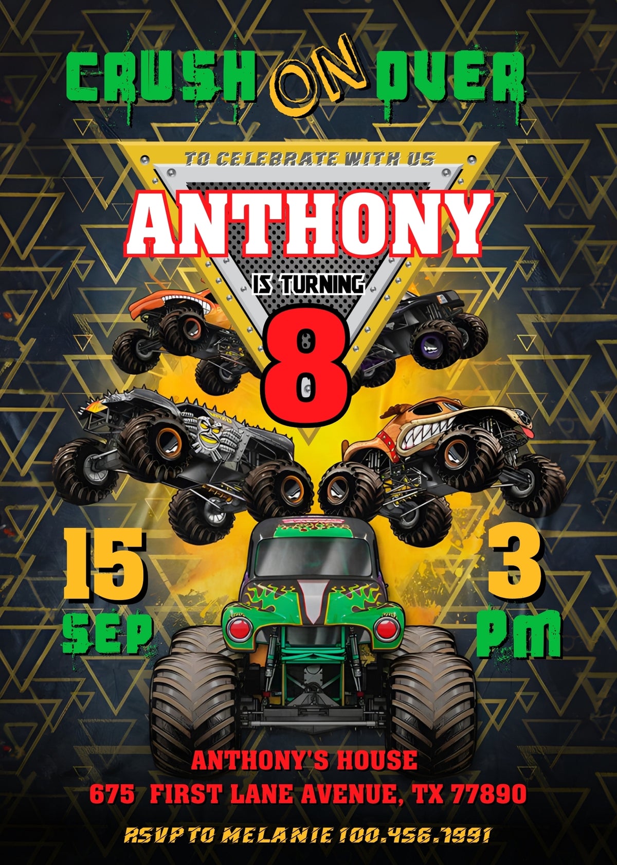 Monster Jam  Monster Truck customizable invitation template | Share or Print | boy | JY199