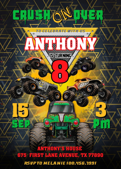 Monster Jam  Monster Truck customizable invitation template | Share or Print | boy | JY199
