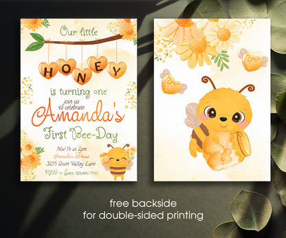 1st Bee Day Party customizable invitation template | Share or Print | IX678