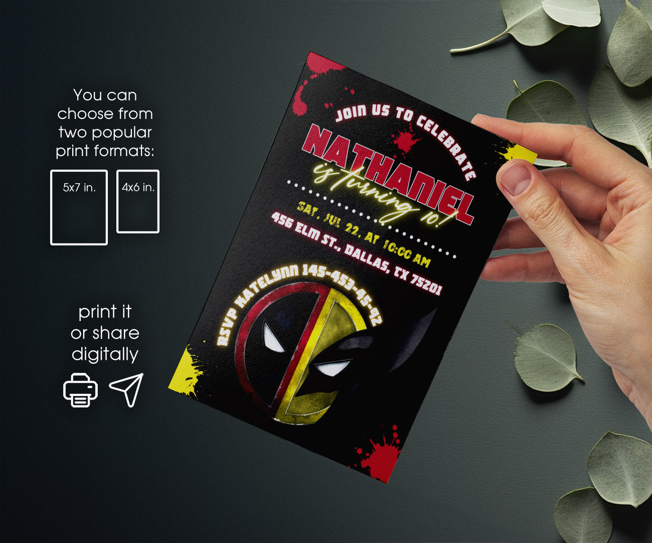 Deadpool Wolverine Marvel customizable invitation template | Share or Print | boy | DK198
