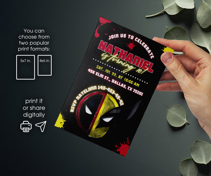 Deadpool Wolverine Marvel customizable invitation template | Share or Print | boy | DK198