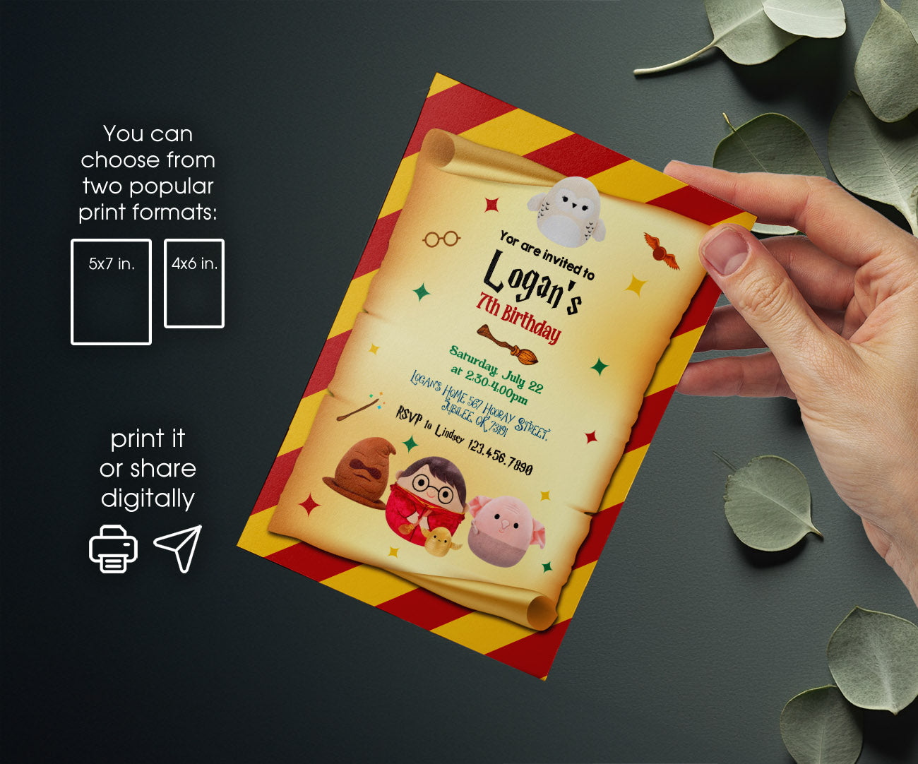 Squishmallows Harry Potter customizable invitation template | Share or Print | RO324