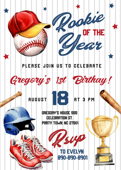 Baseball MLB Sport customizable invitation template | Share or Print | boy | DU307