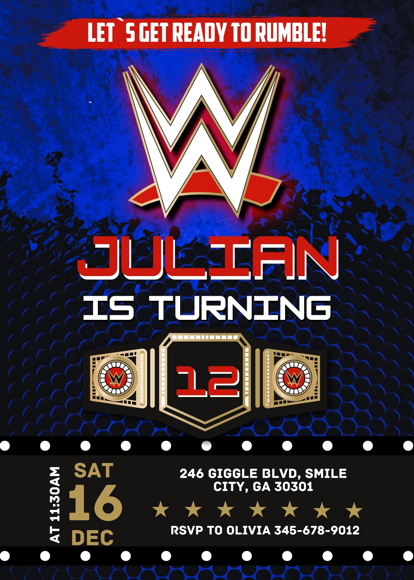 Wrestling WWE WrestleMania customizable invitation template | Share or Print | boy | PK342
