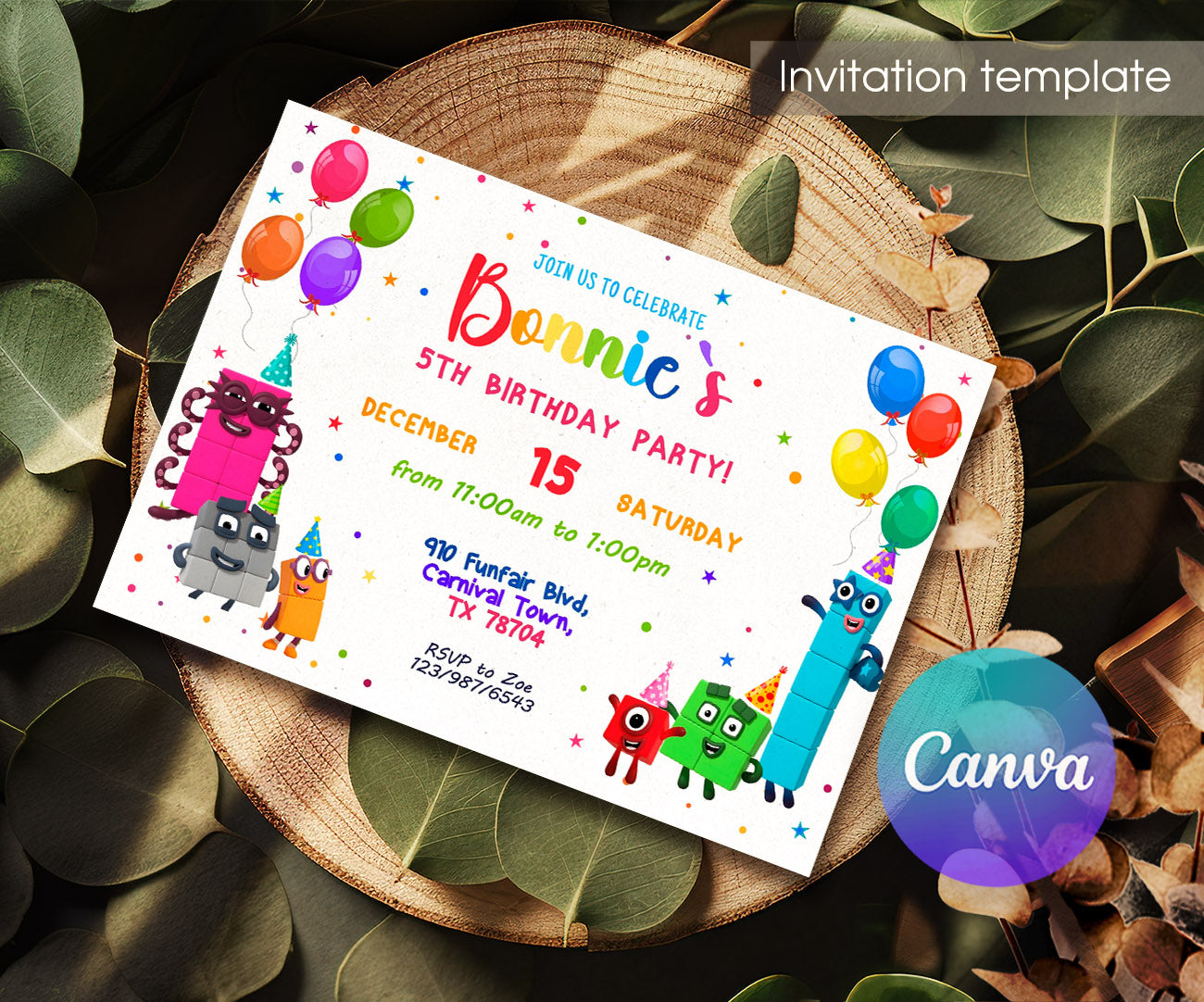 Numberblocks customizable invitation template | Share or Print | HT034