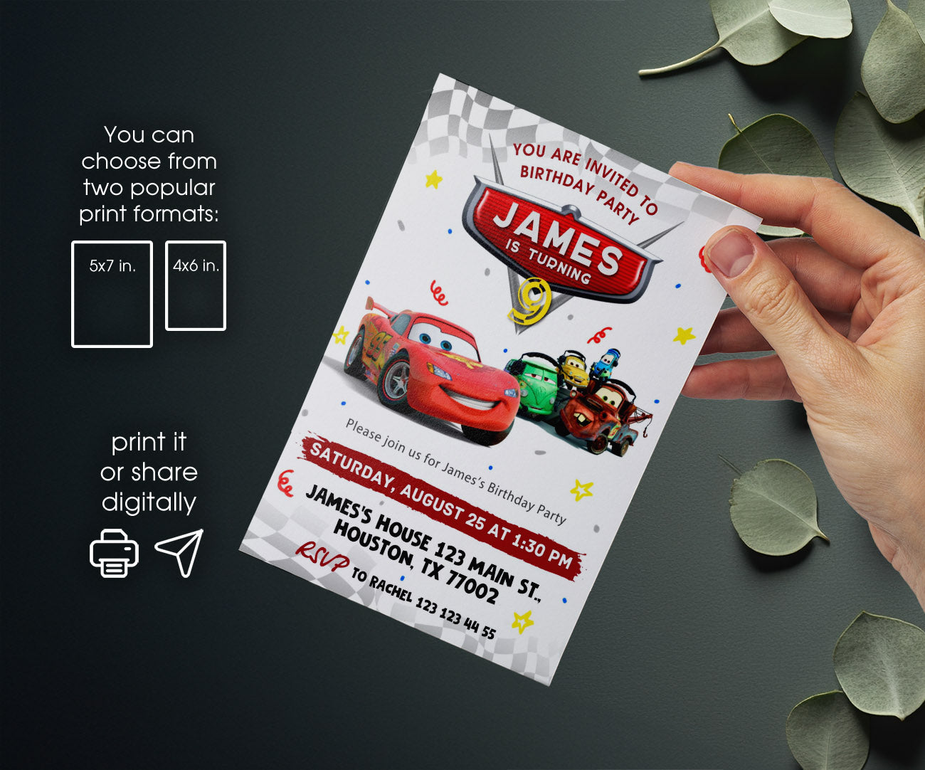 Cars Lightning McQueen customizable invitation template | Share or Print | boy | JV142