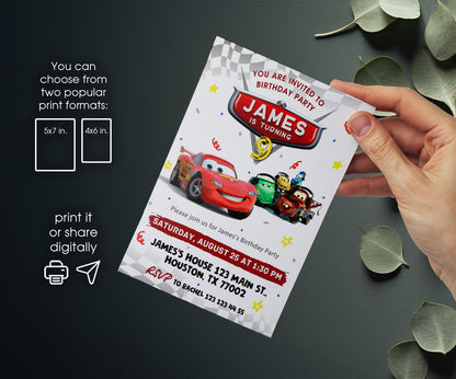 Cars Lightning McQueen customizable invitation template | Share or Print | boy | JV142