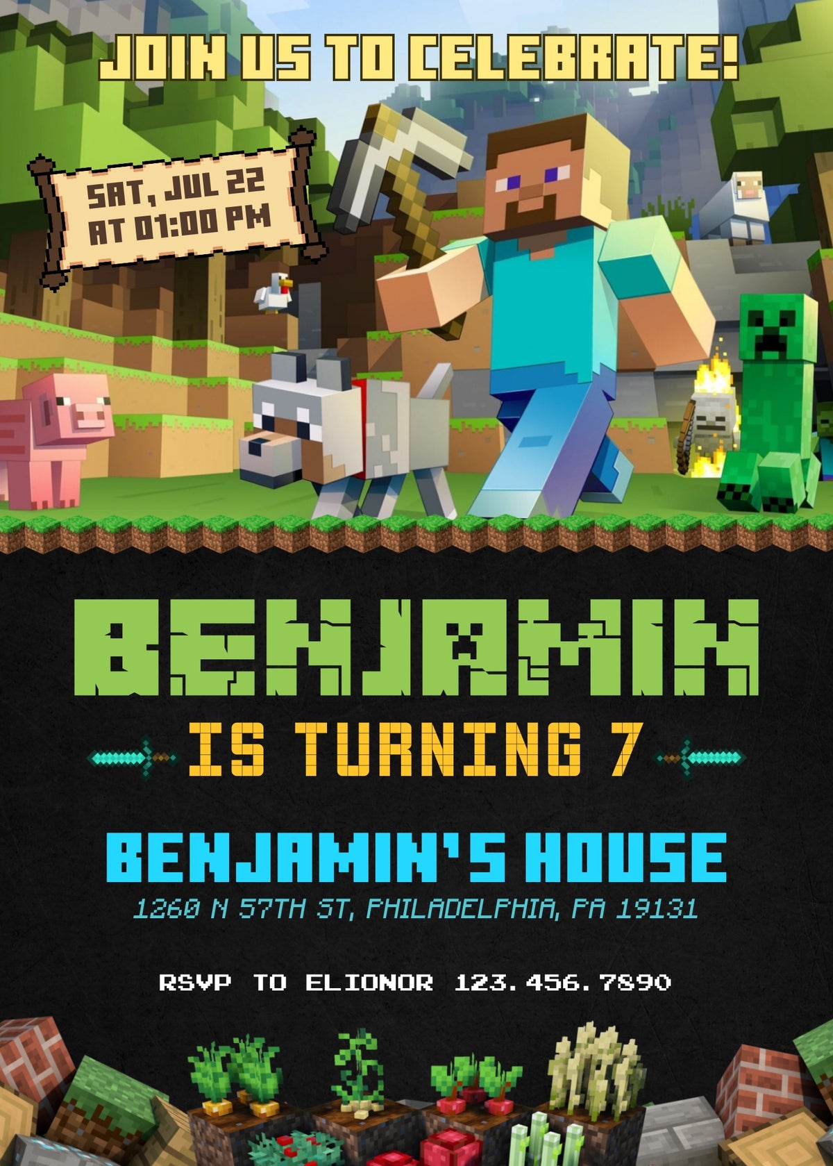 Minecraft Gamer customizable invitation template | Share or Print | OJ134