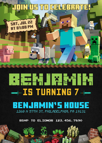 Minecraft Gamer customizable invitation template | Share or Print | OJ134