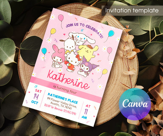 Hello Kitty Sanrio customizable invitation template | Share or Print | OX277