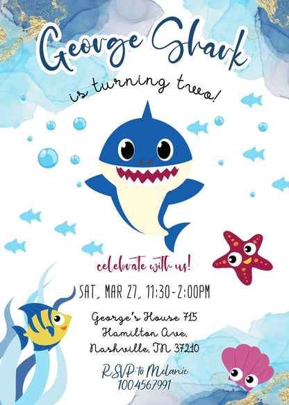 Baby Shark customizable invitation template | Share or Print | QI999