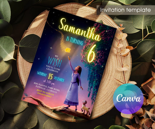 Wish Magic Asha customizable invitation template | Share or Print | girl | QX023