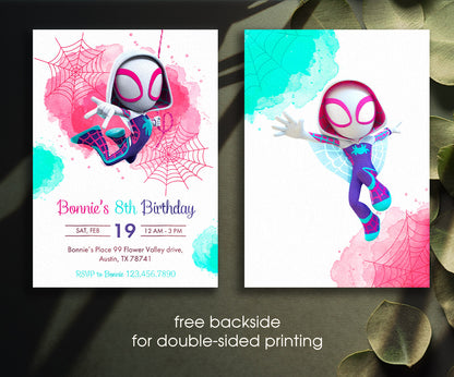 Spider Gwen Ghost Spidey customizable invitation template | Share or Print | girl | JI814