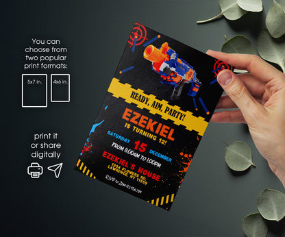 NERF Dart Wars customizable invitation template | Share or Print | boy | HX406