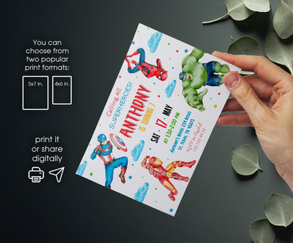 Avengers Marvel Superhero customizable invitation template | Share or Print | boy | AK874