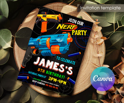 NERF Dart Wars customizable invitation template | Share or Print | boy | QG456