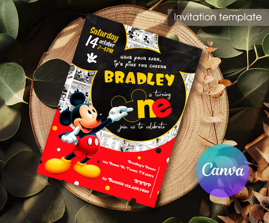 Mickey Mouse 1st Birthday customizable invitation template | Share or Print | AL072