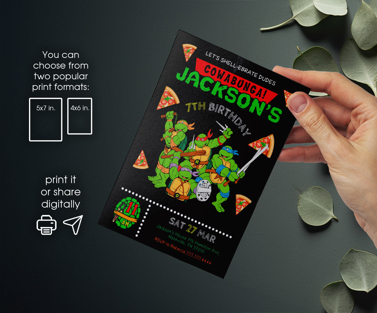 Teenage Mutant Ninja Turtles customizable invitation template | Share or Print | boy | DG225