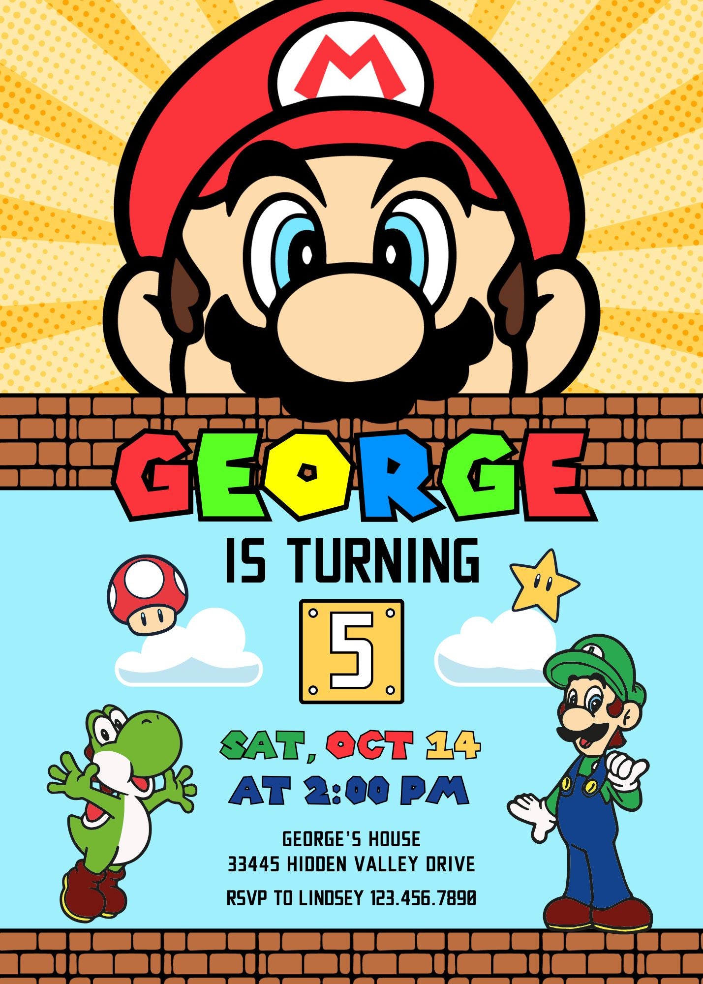 Super Mario Bros customizable invitation template | Share or Print | FY710