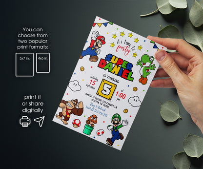 Super Mario Bros customizable invitation template | Share or Print | FW932