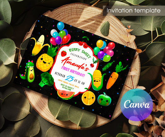 Hey Bear Sensory Dancing Fruits customizable invitation template | Share or Print | PC808