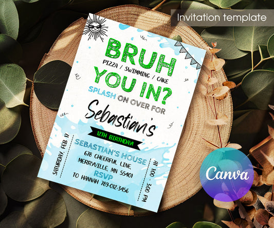 Bruh Pool customizable invitation template | Share or Print | boy | JF013