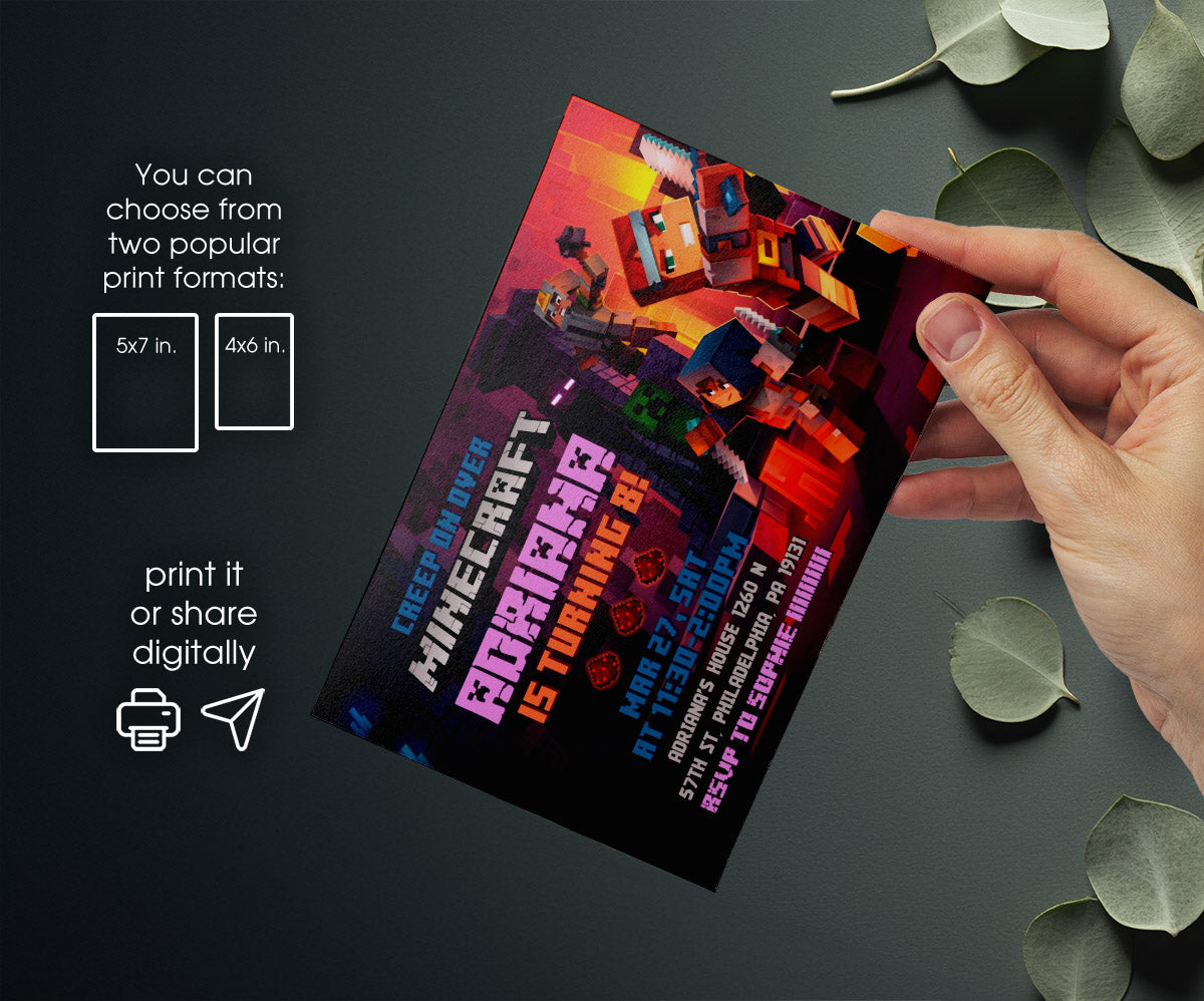 Minecraft Gamer customizable invitation template | Share or Print | AZ216