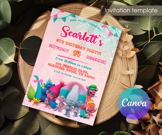 Trolls Poppy customizable invitation template | Share or Print | LA408