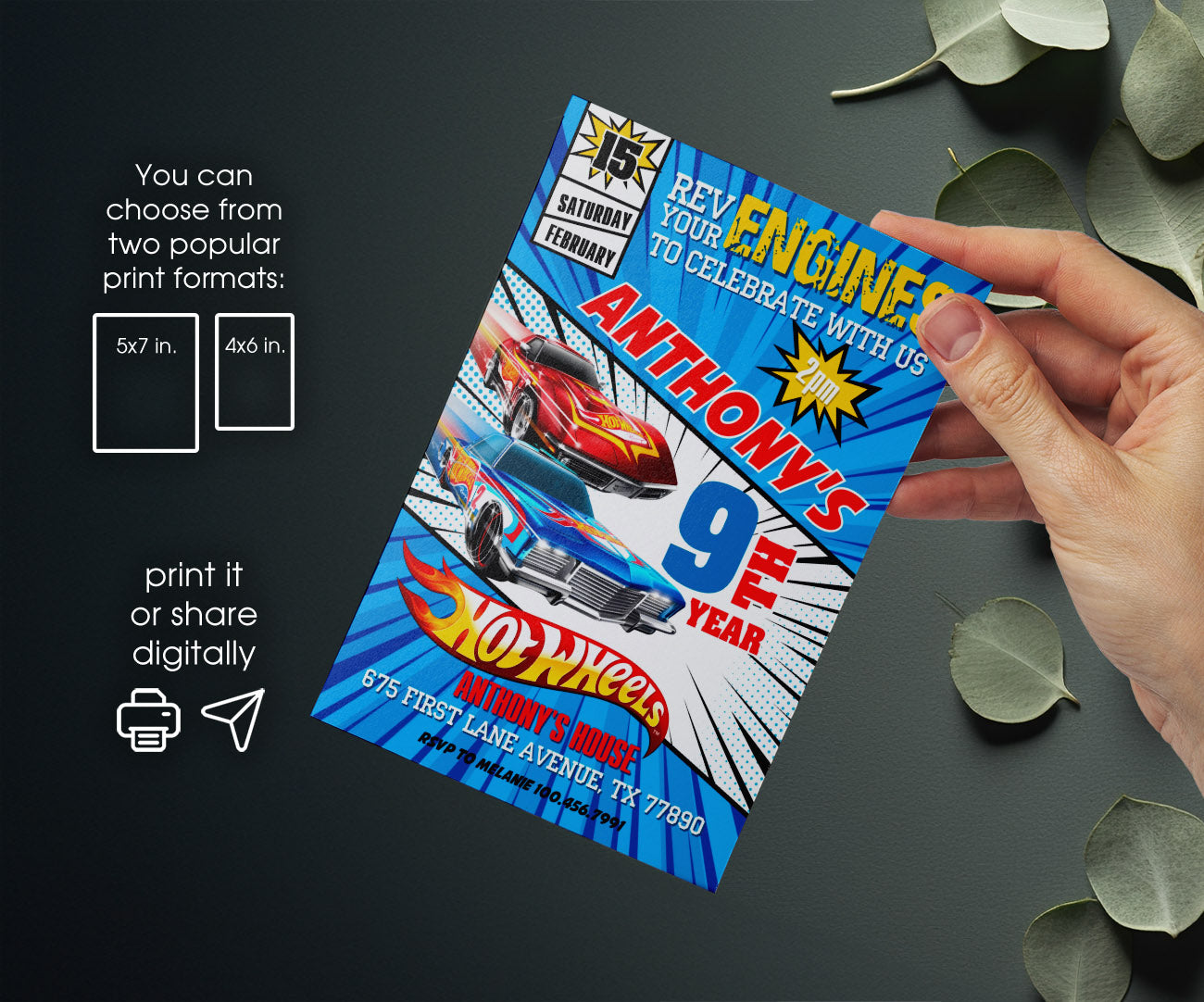 Hot Wheels Racing customizable invitation template | Share or Print | boy | HH290