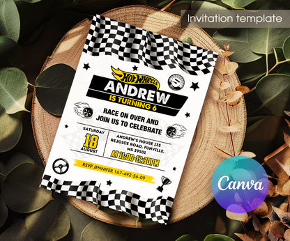 Hot Wheels Racing customizable invitation template | Share or Print | boy | EQ403