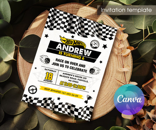 Hot Wheels Racing customizable invitation template | Share or Print | boy | EQ403