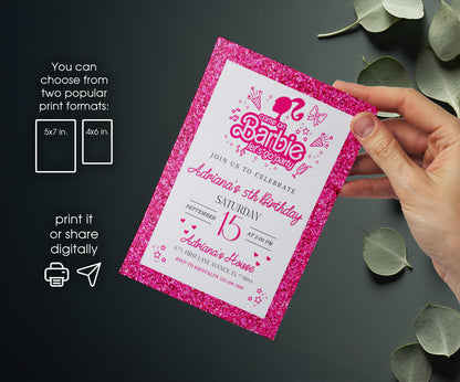 Barbie Pink customizable invitation template | Share or Print | girl | GI556