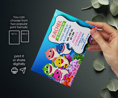 Baby Shark customizable invitation template | Share or Print | DB482
