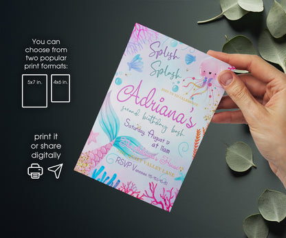The Little Mermaid Ariel customizable invitation template | Share or Print | girl | GL130