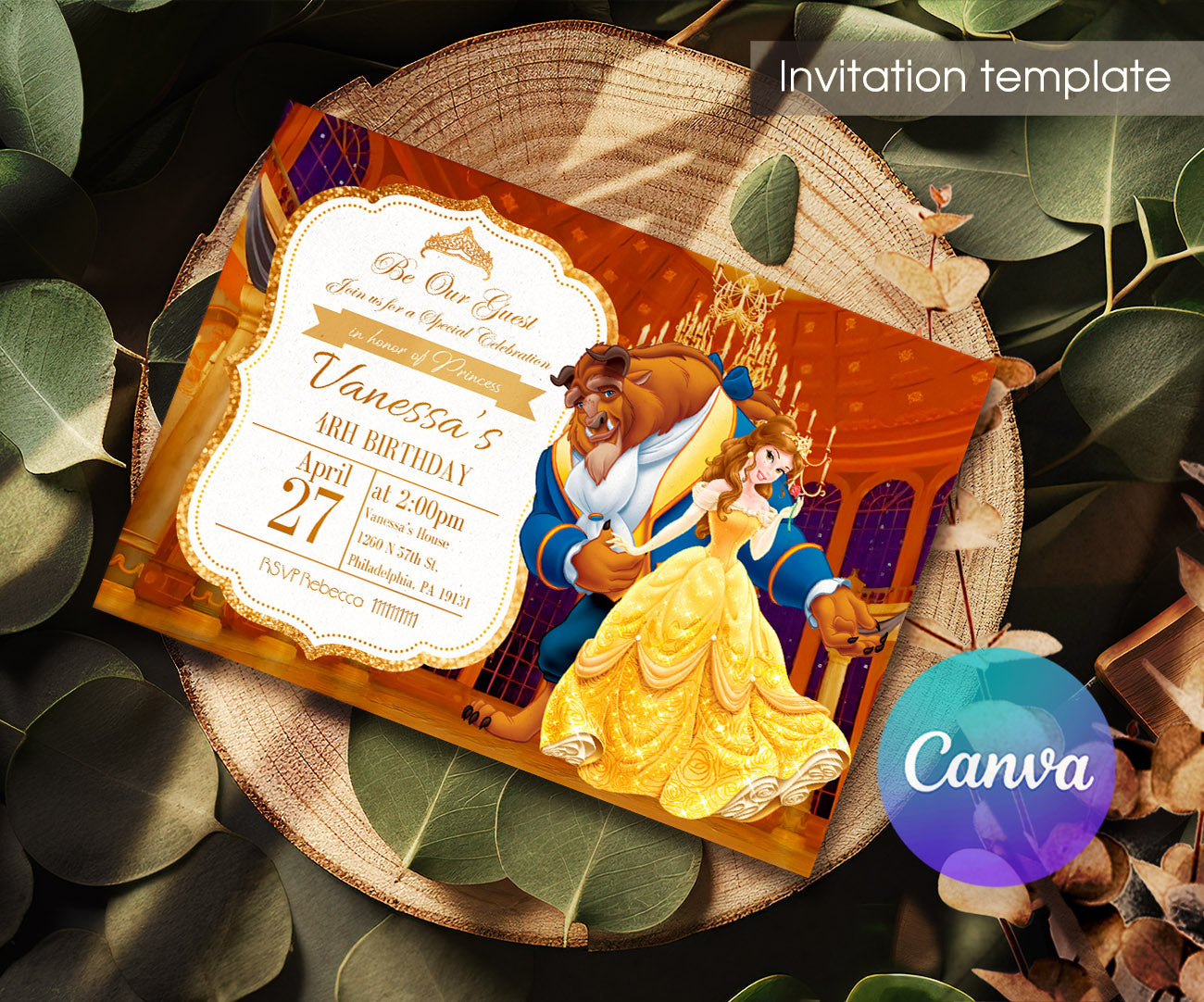 Belle Beauty And The Beast customizable invitation template | Share or Print | girl | OZ695