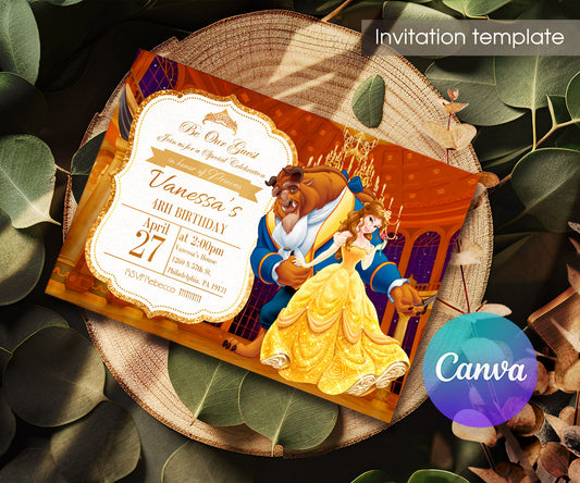 Belle Beauty And The Beast customizable invitation template | Share or Print | girl | OZ695