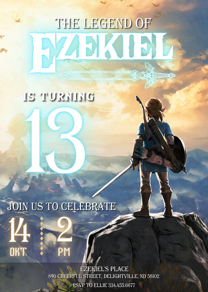 Legend of Zelda Gamer customizable invitation template | Share or Print | IR299