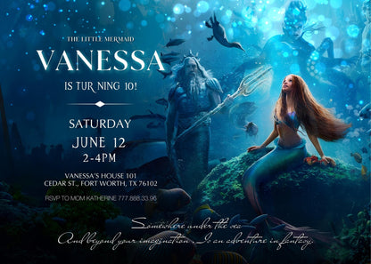 The Little Mermaid Ariel customizable invitation template | Share or Print | girl | XE479