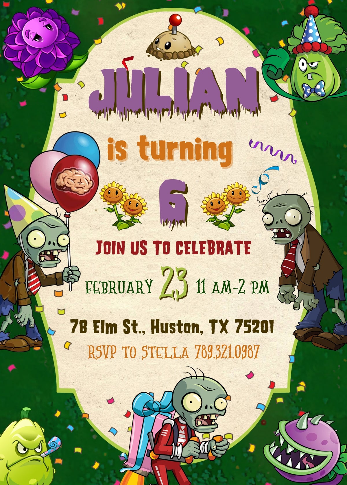 Plants vs Zombies Gamer customizable invitation template | Share or Print | GS742