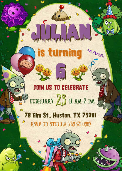Plants vs Zombies Gamer customizable invitation template | Share or Print | GS742