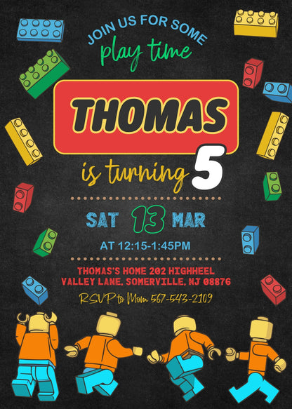 Lego Minifigures customizable invitation template | Share or Print | HD114