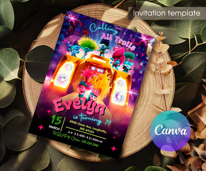 Trolls Poppy customizable invitation template | Share or Print | WQ681