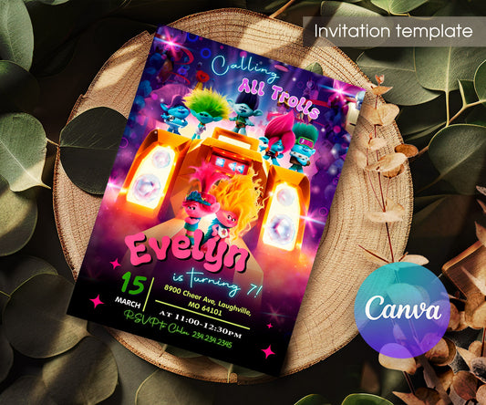 Trolls Poppy customizable invitation template | Share or Print | WQ681