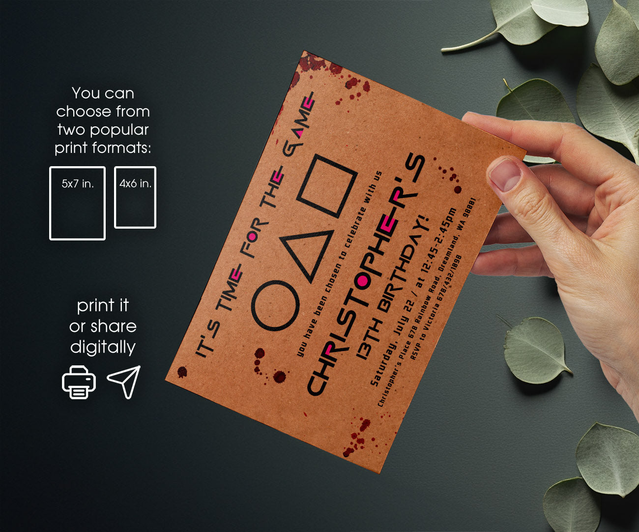 Squid Game customizable invitation template | Share or Print | PL402